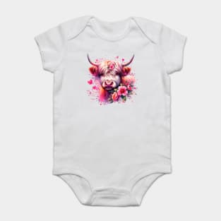 Valentine's Highland Cow Baby Bodysuit